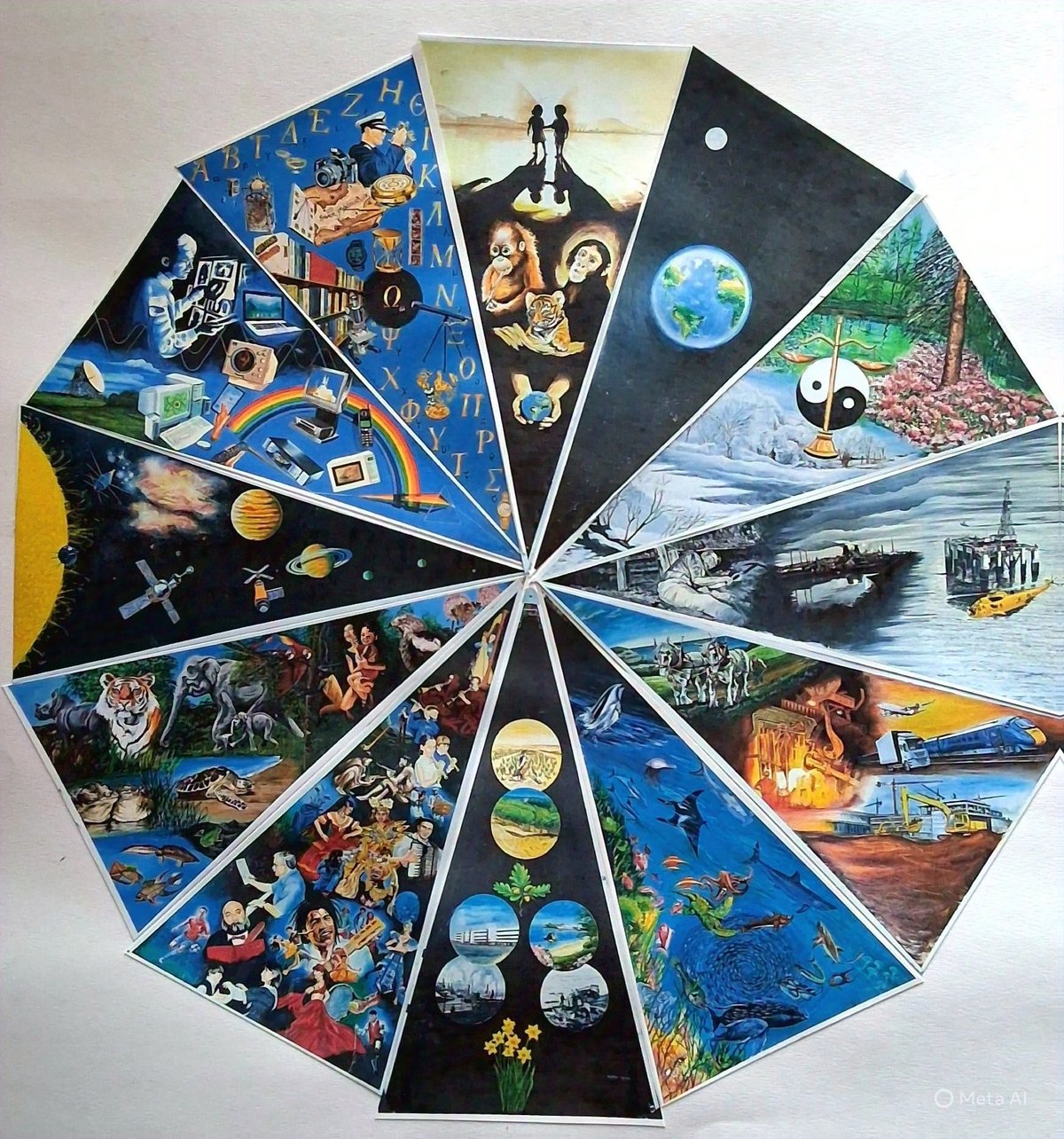 The Wheel of Balance — original 12-panel artwork by Welsh artist Jeffrey Phillips.
